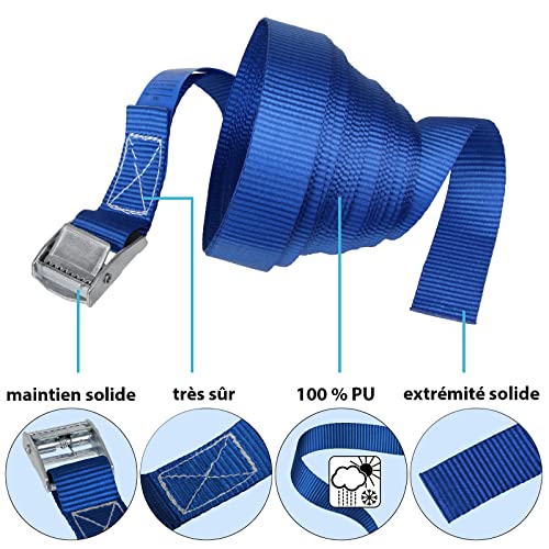 Sangle de fixation bleue 6m avec boucle de serrage rapide lot de 10