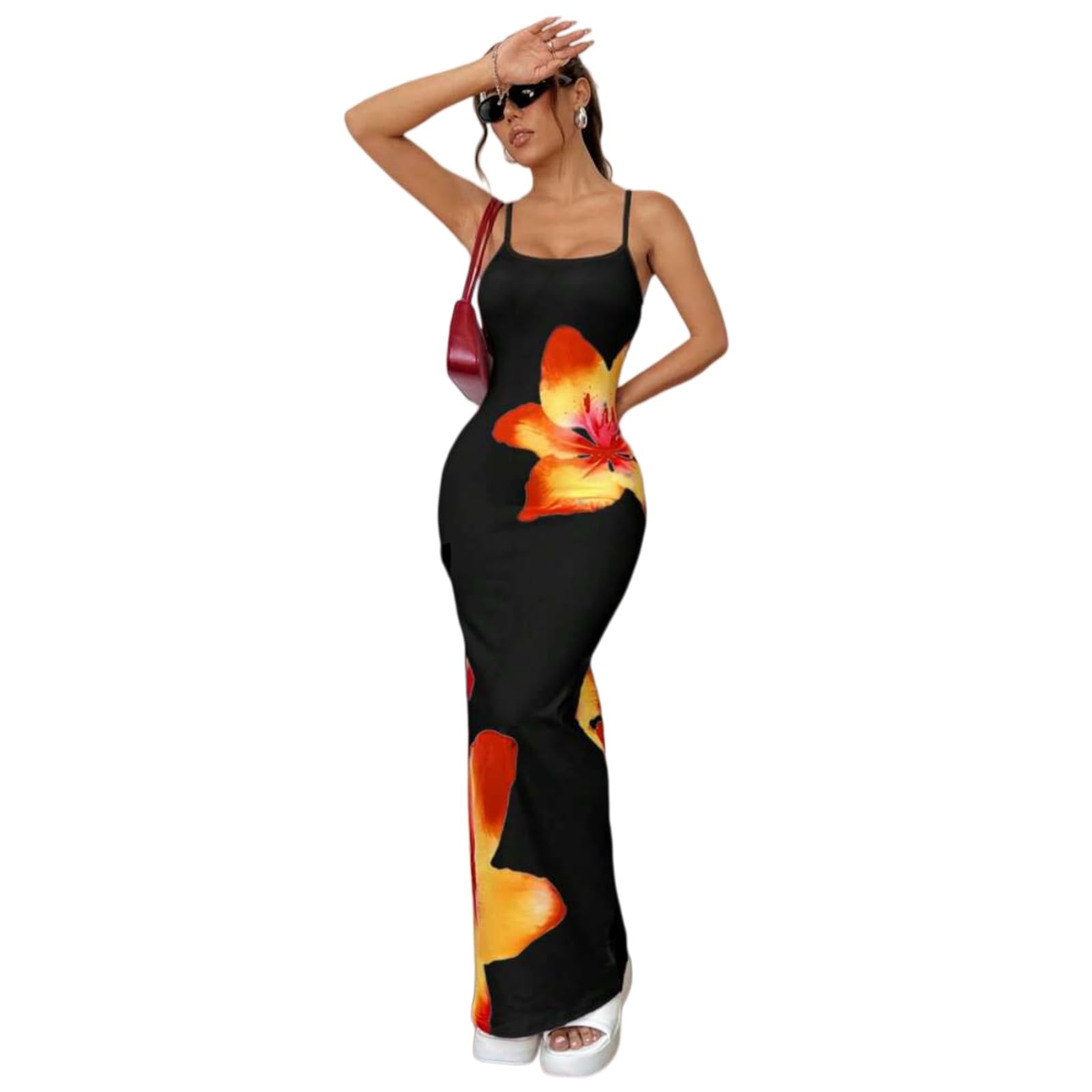 Vestido maxi ajustado para mujer con tirantes finos y diseño elástico multicolor