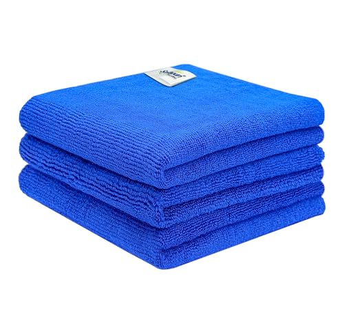 Image of SOFTSPUN Microfiber Cleaning Cloths, 50x50cms 3 pcs Towel Set 340 GSM Blue! Highly Absorbent Lint and Streak Free Multipurpose Wash Cloth for Kitchen Car Window Stainless Steel Silverware.