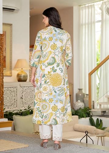 Image of Pistaa's Women's Floral Print A-Line Kurta with Lace Palazzos