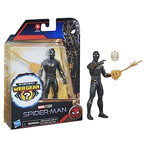 Spider-Man Marvel 6-Inch Mystery Web Gear Black And Gold Suit Action Figure, Includes Mystery Web Gear Armor Accessory And Character Accessory, Ages 4 And Up #TOP1