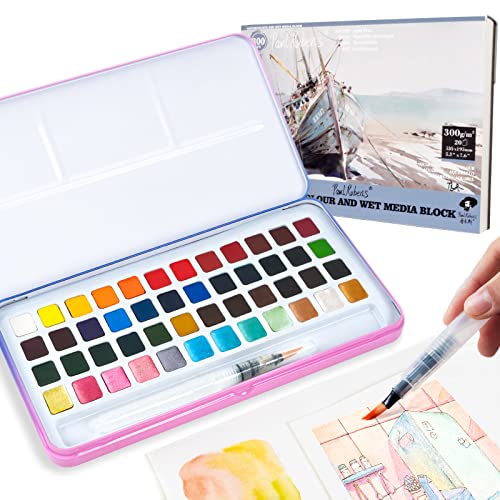 Meiliang 48 Colors Watercolor Paint Set with 36 Vibrant Colors 12 Glitter Colors and Watercolor Block, High Transparency Not Chalky, Easy to Rewet and Mix Suitable for Beginners and Professionals
