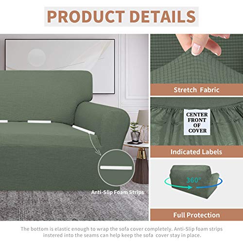 Image of Easy-Going 100% Waterproof Oversized Loveseat Cover, Couch Cover for Sofa | Dual Waterproof Sofa Cover, Stretch Jacquard Sofa Slipcover, Leakproof Furniture Protector for Kids Pets Dog, Grayish Green