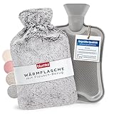 Blumtal Premium Wärmflasche mit Bezug flauschig - Wärmeflasche aus verwendungssicherem Naturkautschuk mit Flauschbezug - auslaufsichere Bettflasche + Innenfutter - beruhigende Hot Water Bottle Grau