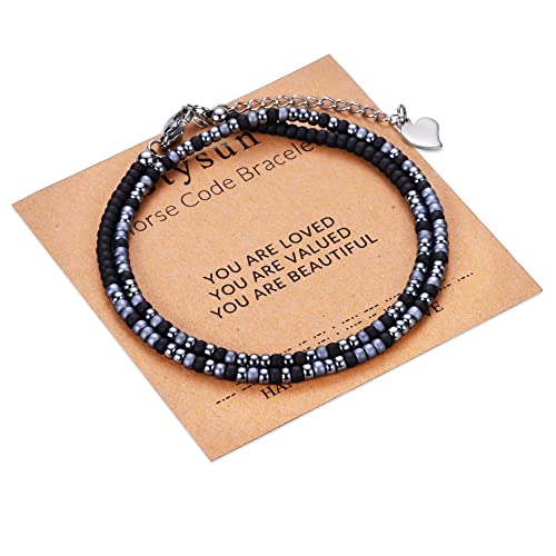 Image of Btysun Inspirational Morse Code Bracelets for Women Men Teen Girl Gifts Best Friend Birthday Gifts for Him Her Adjustable Layered Secret Message Sister Bff Girfriend Sister Christmas Jewelry
