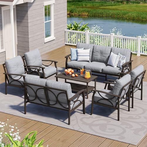 Image of FansaFurn 7-Pieces Outdoor Patio Furniture Set, Outdoor Metal Sectional Furniture with Cushions, Outdoor Conversation Seating Set with Coffee Table for Garden, Balcony, Deck, Backyard, Grey