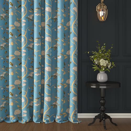 Image of Story@Home Cotton Curtain | Window Curtains 5 Feet Long Set of 2 | Floral Printed | Bohemian Curtain | Room Darkening Curtains for Living Room | (116 X 152 Cm, Blue & Beige)