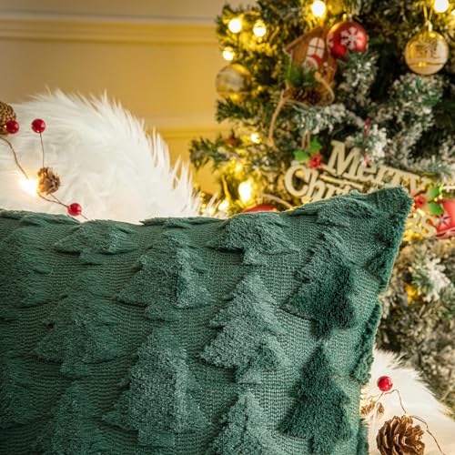 Set of 2 Christmas Tree Throw Pillow Covers 12x20 Inch, Soft Faux Fur Green Decorative Xmas Throw Pillows for Couch Sofa Holiday Winter Decor by AQOTHES - Image 5