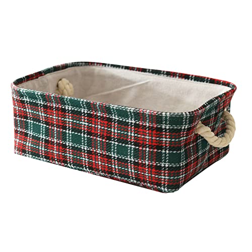 INough Boîte de Rangement d'Ornements de Noël Organisateur de Décoration de Noël, Panier de Noël pour Enfants Paniers Cadeaux Pliables Vides Panier de Rangement de Style Campagnard (Carreaux Verts)