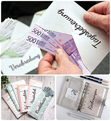 PAPERKIDDO 13 Blätter Budget Planner Deutsche, Für A6 Beschriftung Aufkleber Umschlagmethode Binder, Deutsch Budgetplaner Zubehör Stickers für Spar Challenge Geld Organizer