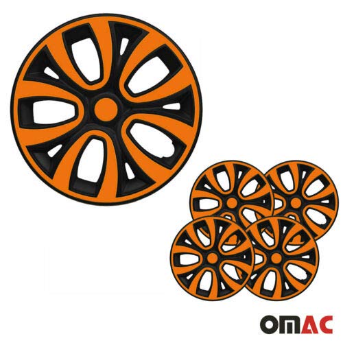 Omac 15 Inch Hubcaps For Nissan Black Matt And Orange 4 Pcs. Wheel Rims Cover - Hub Caps - Car Tire Exterior Replacement #TOP1