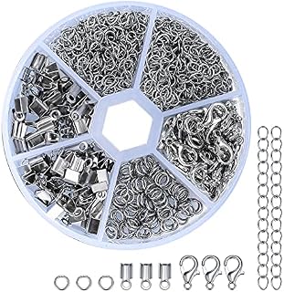 300 Pcs Jewellery Making Clasps Kit, with Crimping Clasps, Cords Ends, Lobster Claw Clasps, Jump Rings, Keyrings Split Clips Keychain Hooks for DIY Crafts Jewellery Bracelet Necklaces Making - Silver