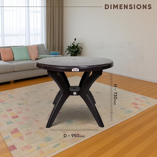 Image of AVRO Furniture Alfa Plastic Round Dining Table, 4 Seater, Contemporary Design, Indoor & Outdoor Use, Lightweight, Easy to Clean, 100 Kg Capacity, 95x95x73.5 cm, Brown