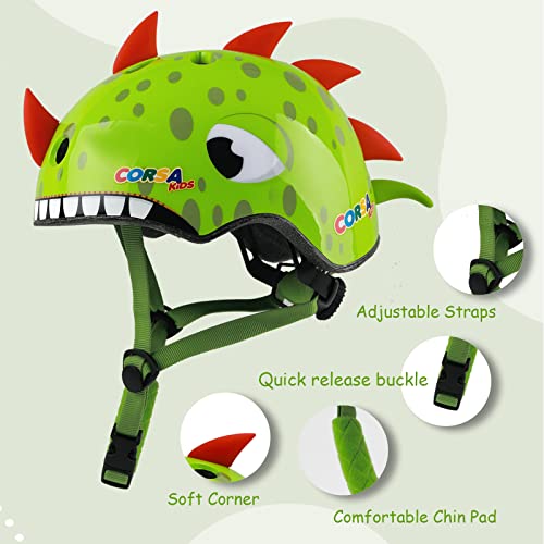 Kids Toddler Dinosaur Bike Helmet, Adjustable And Multi-Sport For Child Boys And Girls, 2 Sizes (Green S) #TOP2