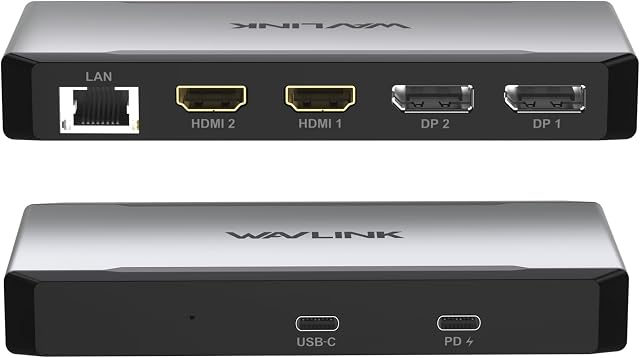USB C Station d'amarrage Double HDMI, WAVLINK 4 Station d'amarrage de moniteur avec double DP, Double HDMI, 100W PD dans, 5G Port Ethernet pour Dell/HP/Lenovo etc., Windows Systerm Computer seulement - Hébergement USB3.2 Requis