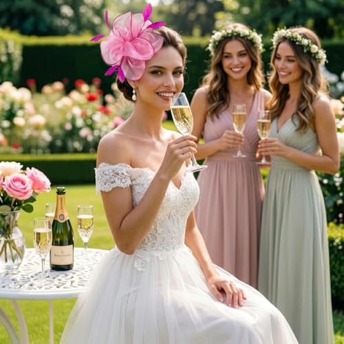 Image of DRESHOW Fascinators Hat Tea Party Headwear Ribbons Feathers on a Headband and a Clip for Women