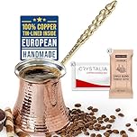 Volarium CRYSTALIA Premium Quality Large Turkish Coffee Pot, 425ml Greek Arabic Coffee Maker, Hammered Copper Cezve, Copper Pot, Greek/Arabic Coffe Pot, Turkish Cofee Maker