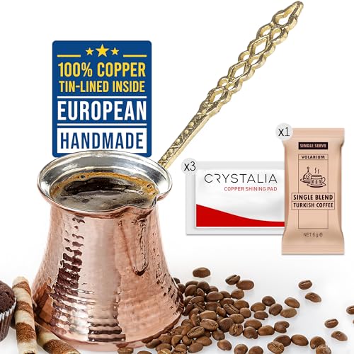 Volarium Turkish Coffee Pot, Greek Arabic Coffee Maker, Hammered Copper Coffee Cezve, Stove Top Coffee Maker (Large) by Volarium - Used condition - US$21.29