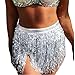 Women's Summer Beach Wrap Sequins Tassel Mini Skirts Music Festival Hip Scarf Skirt (Silver, One Size)