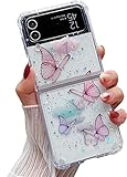 Shinymore Galaxy Z Flip 4 Clear Case, Cute Pretty Butterfly Glitter Shockproof Soft Flexible Rubber