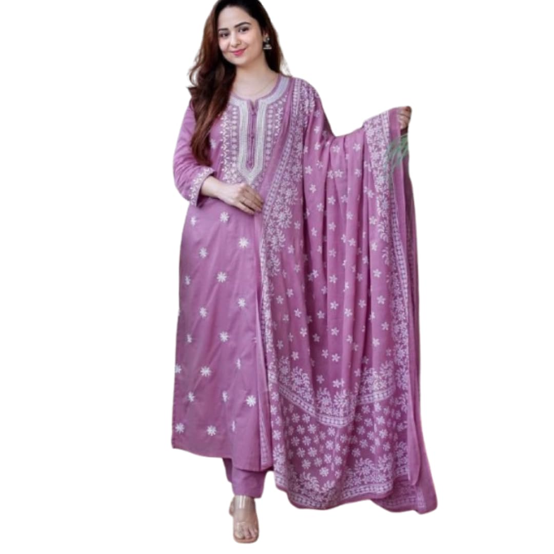 gps fashion Women’s Embrpidery krta set with dupatta Stylish Top & Pant Set with Elegant White Design Soft Comfortable Casual Wear Outfit Trendy Loungewear-picture-27