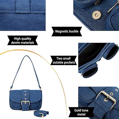 Image of Denim Crossbody Bags for Women,Blue Jean Hobo Shoulder Bag,Denim Messenger Bag