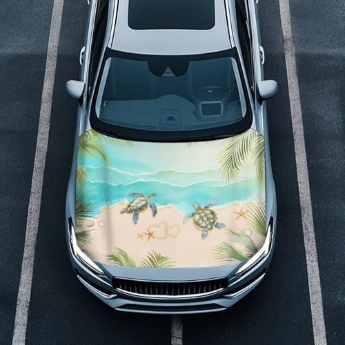 Image of Car Hood Cover Protector,Dust-Proof Wear-Resistant Breathable Print Polyester Hood Covers for Cars,Decoration Universal Car Accessories Sea Turtle