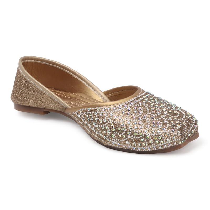 Women's Ethnic Punjabi Juttis | Traditional Slip-On Flats with Embroidery | Cushioned Footbed for Comfort | Comfortable & Stylish Rajasthani Juttis for Girls & Women (Peach, Gold, Copper)-image-29