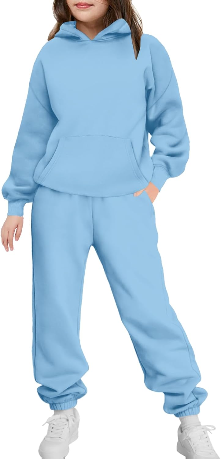 Arshinet Girls 2 Piece Outfits Hoodie Sweatsuit Sets Oversized Sweatshirt and Baggy Fall Fashion Sweatpant with Pockets