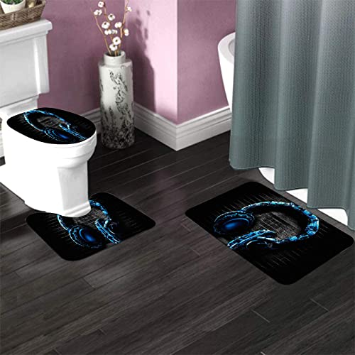 Badezimmerteppich-Set aus 3 Teilen, Kopfhörer, waschbare Badeteppiche, rutschfest, mit Rückenpolster, Konturteppich und Toilettendeckelbezug – Bild 4