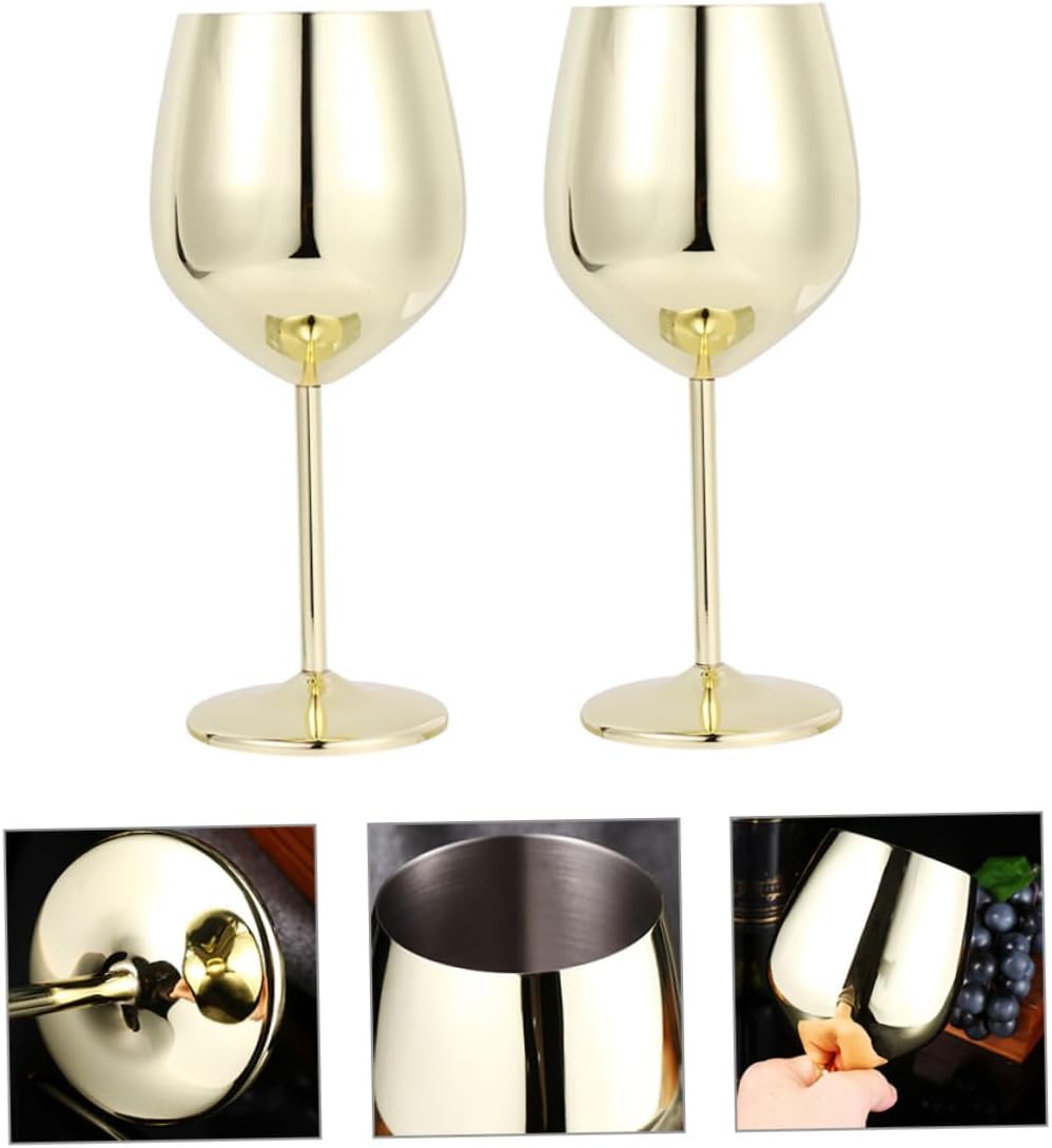 GLEAVI 2pcs Shatterproof Stainless Steel Wine Goblets Elegant Cocktail Cups for Home Bar and Stylish Drinkware for and More