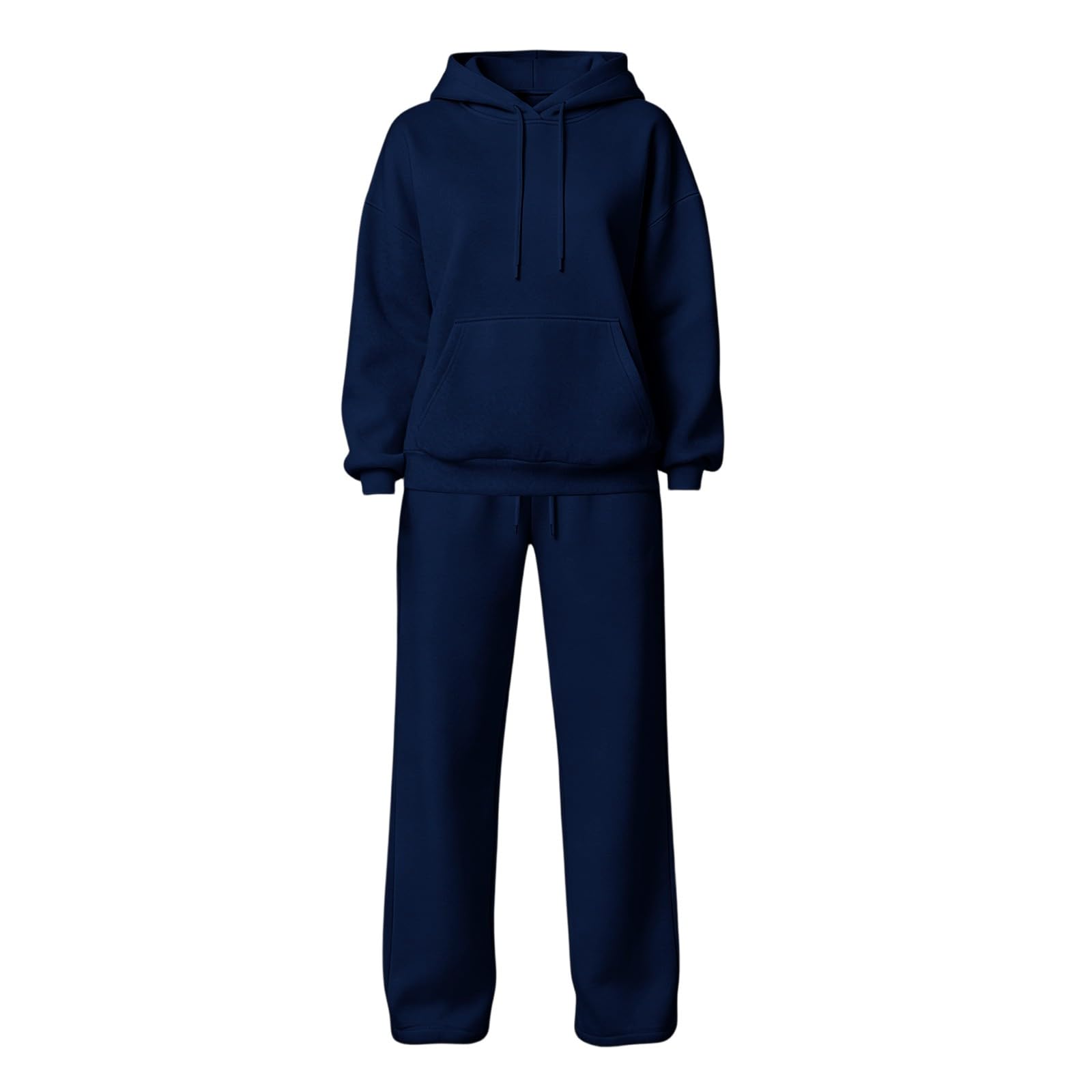 Survêtement 2 pièces élégant pour femme - Survêtement de sport pour femme | Avec poche kangourou, sweat à capuche, jambes larges, pantalon de jogging deux pièces, décontracté, coupe régulière