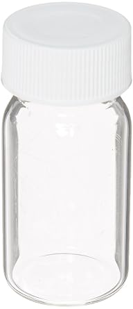 JG Finneran 9-121 Clear Borosilicate Glass Standard VOA Vial with White Polypropylene Solid Top Closure and PTFE Lined, 24-400mm Cap Size, 20mL Capacity Pack of 72