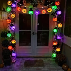Halloween Battery Operated Pumpkin Decor Colorful Jack O Lantern String Lights for Indoor Window Garage Door Wreath and Birthday Party