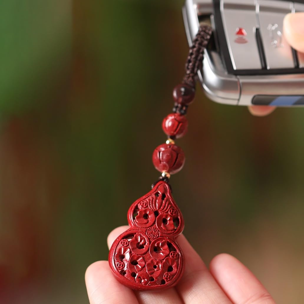 Breloczek do Samochodu Cinnabar Gourd Amulet Car Keychain Pendant, Exquisite Hanging Rope, Decoration