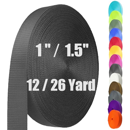 Image of Nylon Webbing 1.5 Inch, Heavy Duty Nylon Webbing Strap 12 Yard,Durable Strapping for Indoor or Outdoor Gear, DIY Crafting, Repairing (Black, 1.5 inch-26 Yard)