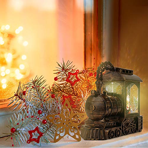 pearlstar Singing Snow Globe Lantern - Lighted Christmas Santa Claus Lantern, Water Snow Globe with Swirling Glitter and Battery & USB Powered, Great Home Decoration and Gift (Train) - Thumbnail 5