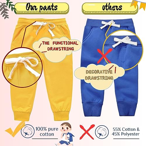 Boy's 2-Pack Pants, Toddler Cotton Pull on Jogger, Kids Dinosaur Drawstring Elastic Sweatpants3