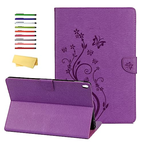 UUcovers Case for iPad Air 3 2019/iPad Air 3rd Generation 10.5 inch & iPad Pro 10.5 inch 2017, Embossed Flower Stand Magnetic Smart Wallet Cover with Card Pockets [Auto Sleep/Wake], Purple Butterfly