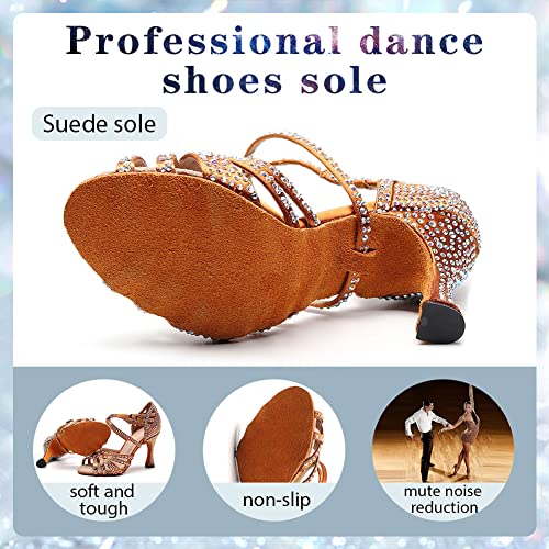 Women's Rhinestone Latin Dance Shoes 3.5 inch Heel Professional Open Toe Ballroom Salsa Social Dance Heels4