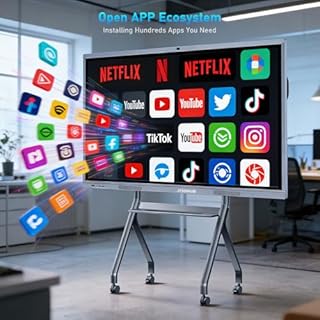 65" Smart Board, 4K UHD Interactive Whiteboard All-in-One Touchscreen Electronic Smartboard Android 11&Windows 10 8+256GB 20MP Camera Digital White Boards for Classroom Office Home Business Boardroom