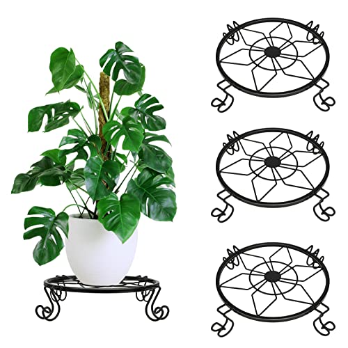 Soportes de metal para macetas de flores, paquete de 3 soportes resistentes para macetas para interiores y exteriores, hierro inoxidable, contenedor redondo para jardineras, paquete de 3 (23 cm) Cover