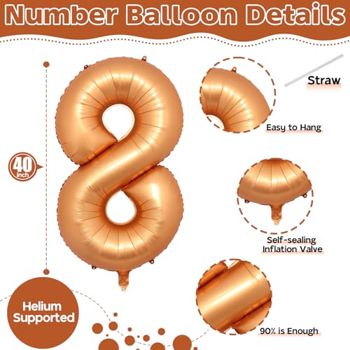 Image of Foil 8th Birthday Number Balloon, Large Orange Helium 8 Balloons Decor, 40 Inch Self Inflating Number 8 Balloons for Kids Boys Birthday Party Anniversary Celebration Wedding Party Decorations Supplies