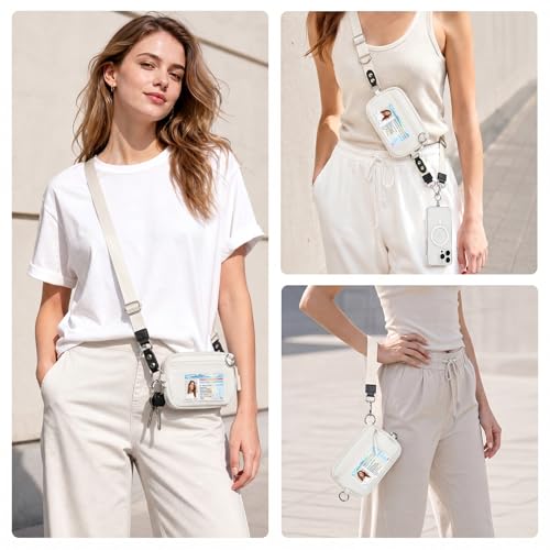 cysiyu Small Crossbody Bag with Phone Lanyard and Wrist Strap Mini Checkered 4.5x6.5 Purse with RFID Clip and Go for Travel (White, Small) - Image 2