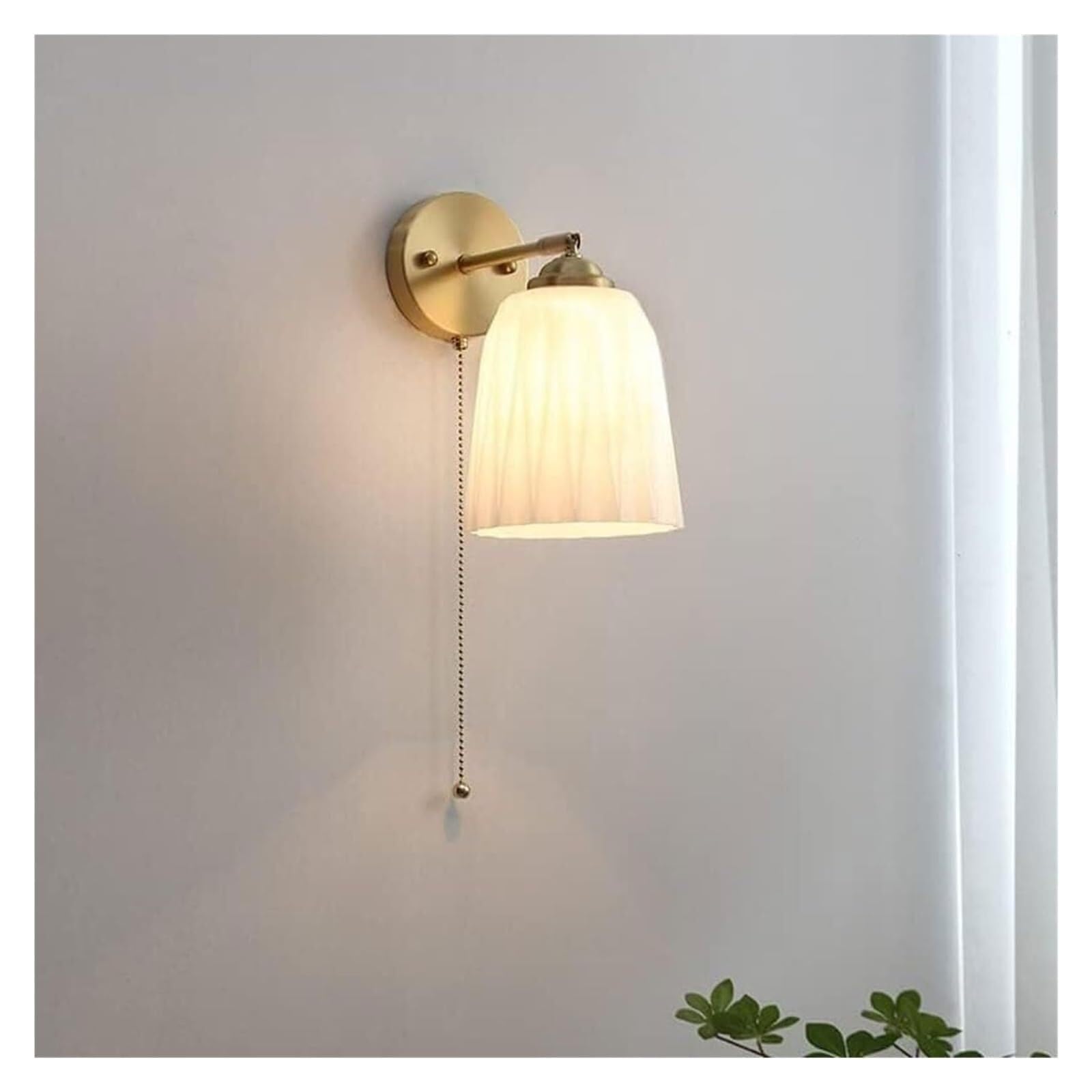 HPTHLY Brass Wall Lamp With Pull Cord Switch V-Intage Decorative Wall Light Ceramic Indoor Adjustable Wall Sconce,Wall Lamps Wall Sconces