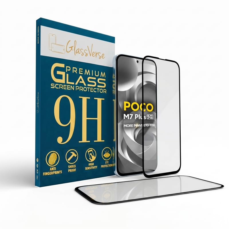 Image of GlassVerse PureView Tempered Glass for Poco M7 Plus | Crystal Clear, 9H Hardness Screen Protector, Edge to Edge, Case Friendly, Hassle-less Installation Kit Included. (Pack of 2)