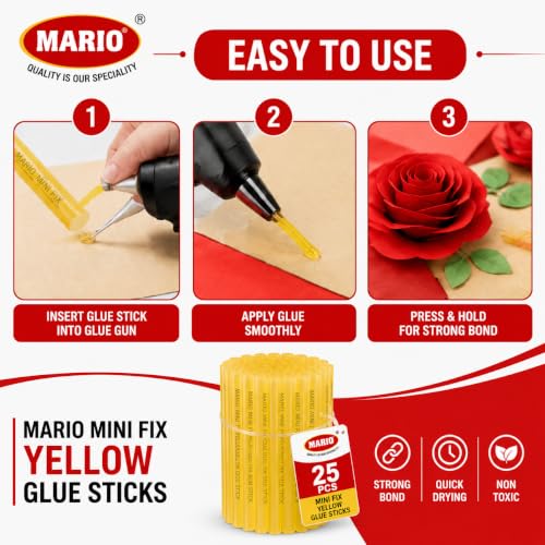 Image of Mario Mini Yellow 7mm Hot Melt Glue Sticks for 20W Glue Gun (25 Pcs) | Strong Adhesive for DIY, Art & Craft, Repairs | Mini Glue Gun Sticks