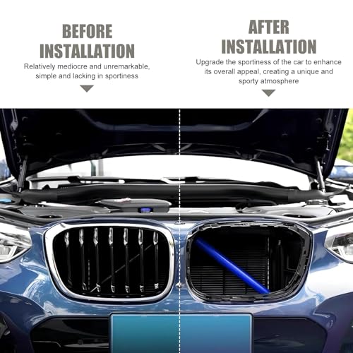 Image of 2PCS Car Grill Inserts Trims, Waterproof & Heat-resistant Vehicle Water Tank Exterior Trim, Personality Hood Grille Strips, Compatible with BMW V Brace Covers 1 2 3 4 5 6 7 Series (Blue)