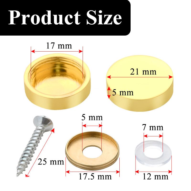 Wopanxye 8 Sets Mirror Screws Caps 21mm Decorative Brushed Covers Hardware hrome Stainless Steel Polished Nails Washer for Glass Signs Bath Plates Panels Coffee Tables Wardrobes Wood Furniture - Image 3
