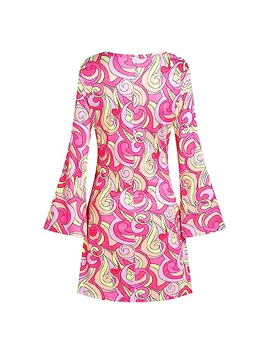 60s 70s Disco Outfit Hippie Costume Women, 1970 Style Clothes Dress Peace Sign Accessories Jewelry Halloween3